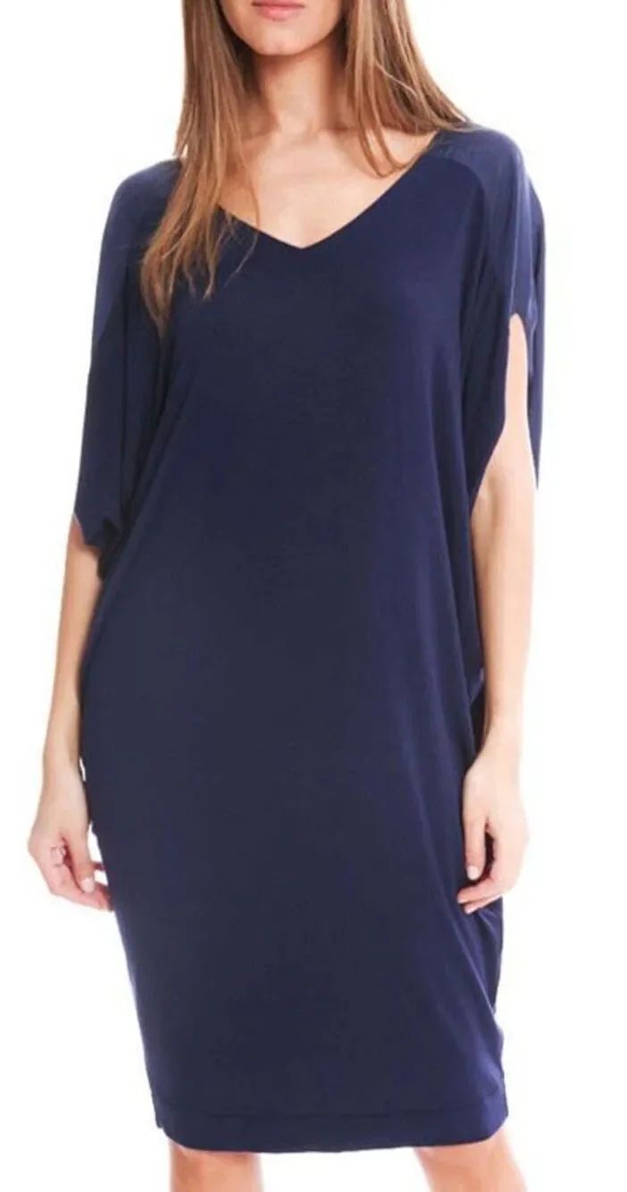 BY MALENE BIRGER AMALINDA BLUE modal silk trim Cold Shoulder MOD DRESS sz S